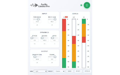 Audio Limiter Pro :: Professional audio limiter and compressor for web content. Control dynamics, prevent clipping, enhance listening.