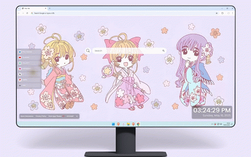 Cardcaptor Sakura Live Wallpaper :: Sakura Kinomoto and friends in beautiful kimono attire surrounded by delicate cherry blossoms against soft lavender background.