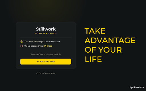 Stillwork :: A simple site blocker for focus, with a built-in pomodoro timer.