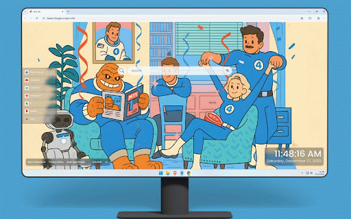 Fantastic Four Cartoon Live Wallpaper :: Colorful cartoon scene with the Fantastic Four team in their headquarters with robot.