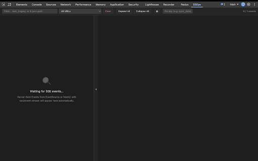 SSEye — Server-Sent Events (SSE) Inspector :: Inspect Server-Sent Events (SSE) in real time — live event timeline, JSON tree, JSONPath filters & event diff, in Chrome DevTools.