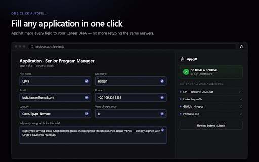 ApplyIt - Career DNA :: Score job fit, tailor your CV and cover letter, and autofill applications with your Career DNA profile.
