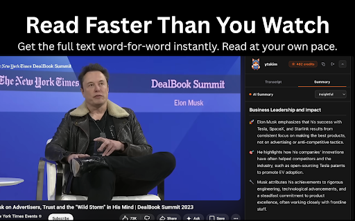 ytskim - YouTube Video Summarizer :: Get AI-powered insights, key takeaways, and summaries directly on YouTube video pages using ytskim.