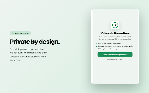 Recoup Radar :: Catch return windows, trial ends, and renewal deadlines before they cost you money.