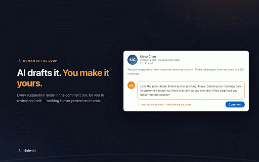 SolenAI LinkedIn Assistant :: Draft short, thoughtful LinkedIn comments with SolenAI — human-in-the-loop.