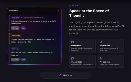 VoicePen AI - Speech-To-Text Dictate :: The fastest way to write, think, and capture ideas on the web