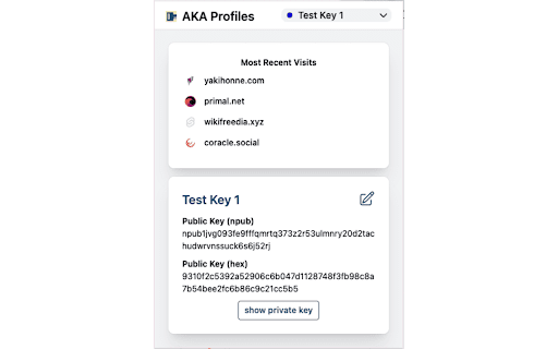 AKA Profiles :: Nostr Signer Extension supporting multiple public / private key pairs.
