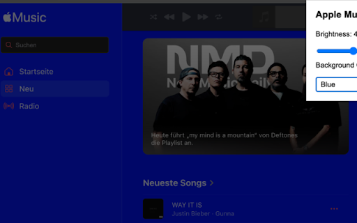 Apple Music - Chrome Extension - Enhancer :: Enhance your Apple Music experience with brightness adjustment and background color customization.