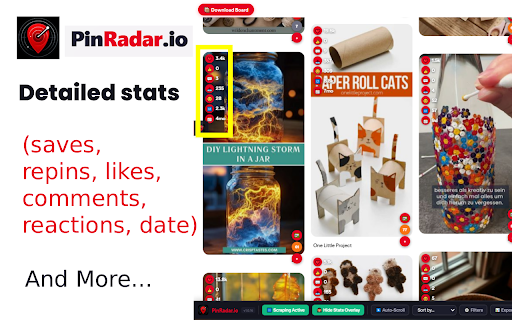 PinRadar.io — Viral Pins & Hidden Pinterest Analytics :: Reveal hidden Pinterest stats, viral scores, sort by engagement, export CSV, download HD media — all 100% local.