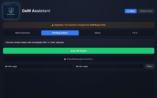 GeM Assistant :: Empowering GeM Buyers with smart automation: batch download invoices and CRACs and export Excel summaries.
