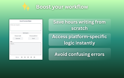 Excel Formula Maker :: Install Excel Formula Maker: ai spreadsheet to create and explain functions. Use an excel formula generator instead of cheat sheet.