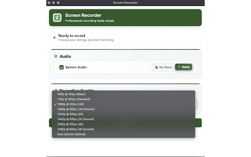 Screen Recorder 4K - With Mic & System Audio :: Record screen, tab, or window in up to 4K with mic and system audio. No watermark, no login. Save recordings instantly in WebM.