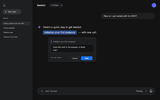 Quibble :: Review AI chat answers like a GitHub PR: select text, comment, and inject quoted fragments back into the prompt.