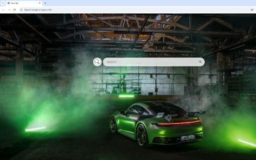 Porsche 911 GT3 Live Wallpaper :: Green Porsche 911 GT3 in a desolate area with glowing green lights and drifting smoke.
