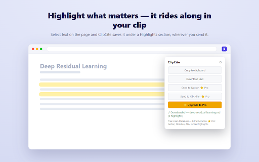 ClipCite — Citation Generator & Web Clipper :: Citation generator and web clipper: cite any page in BibTeX or APA and save a clean Markdown clip to Notion or Obsidian.