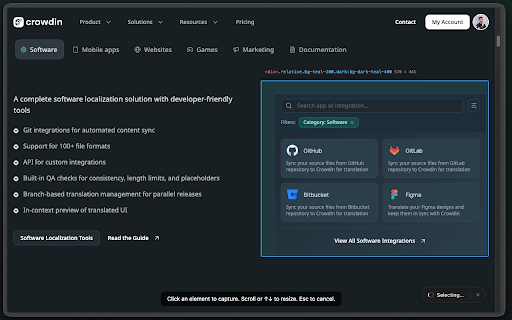 Crowdin Screen Capture :: Capture screenshots from web apps and upload them to your Crowdin project