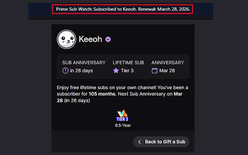 Keeoh Prime Reminder :: A browser extension to remind you to use your Amazon Prime subscription on Twitch.
