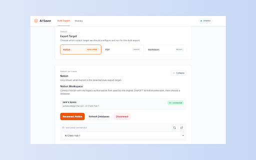 Bulk Export Gemini to PDF, MD(Obsidian), and Notion :: Bulk save Gemini chats. Export to Notion, Obsidian, PDF, and Markdown instantly.
