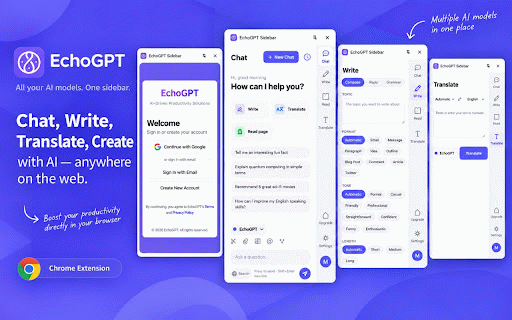 EchoGPT - Multi-AI Chat Sidebar :: Chat with multiple AI models in one secure browser sidebar. Summarize webpages and explain text instantly.