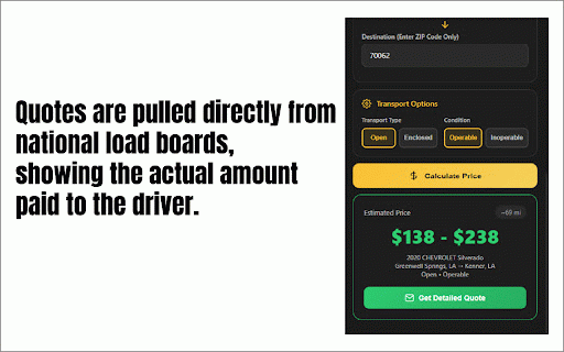 Das Auto-Instant Auction Car Transport Rates Extension-Copart,Manheim,IAAI :: Real-time transport quotes for dealers. Driver's market rate + flat $75 broker fee. No markups.