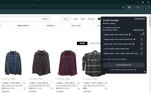 Grailed Scraper: Export Listings, Reviews, Sellers & more :: Scrape Listings, Details, Sellers, and more from Grailed, with options to export in formats such as CSV, Excel, JSON, and others.