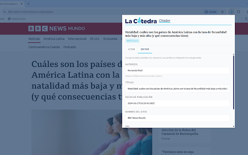 Citador La Cátedra :: Genera citas en formato APA 7ma edición desde cualquier página web. Herramienta académica de La Cátedra.