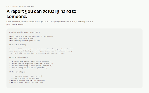 Tasker - Activity Tracker & Google Drive Recap :: Local-first activity tracker with branded PDF reports and optional sync to your own Google Drive.