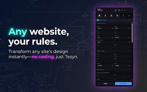 Tezyn — Customize Any Website :: Redesign any website with AI — themes, dark mode, sticky notes, YouTube filter, color picker and 30+ tools. No code needed.
