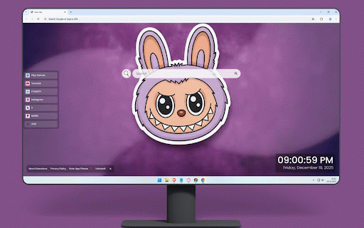 Labubu Purple Mischievous Live Wallpaper :: Adorable Labubu purple bunny with big eyes and toothy smile on dreamy gradient.