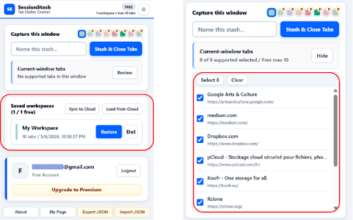 SessionStash – Session Saver & Share :: Auto-save your tabs, recover from crashes, and share your saved session with one link. Free, local-first, no account required.