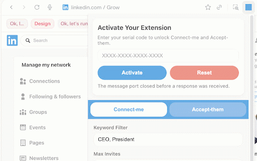 LinkedIn Connect-me & Accept-them :: Send connection requests and accept incoming invitations on LinkedIn with personalized messages.