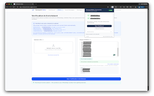 SamparkSetu Connector :: Companion for SamparkSetu. Connects your messaging session for contact verification, group tools, and outreach workflows.