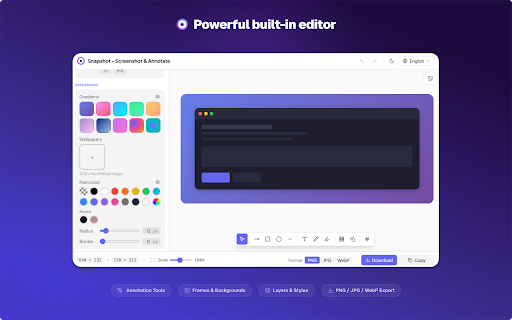 Snapshot - Screenshot & Annotate :: Capture, annotate and beautify screenshots with area selection, full page capture, annotations, browser frames and more.