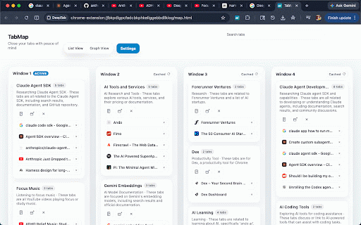 TabMap :: Cluster, organize, and close tabs with confidence.