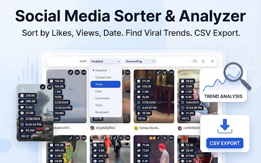 Sort Feed for TikTok & Instagram :: Sort TikTok & Instagram posts by likes, comments, views, and date. Find viral reels, analyze trends, and export results to CSV.