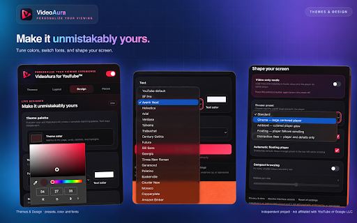 VideoAura for YouTube™ :: Personalize your YouTube viewing experience with themes, layouts, focus tools, and streaming-inspired interfaces.