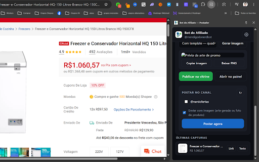 Bot do Afiliado — Postador :: Capture produtos da página, gere links de afiliado e prepare ofertas com texto e foto para seus canais.