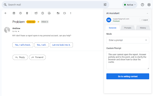 GPT.ga – Email & Messenger ChatGPT Support :: 🤖 AI replies for email, chat & CRM. Save prompts, respond faster, boost productivity — directly in your browser.
