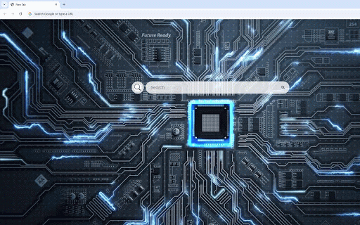 Computer CPU Live Wallpaper :: Futuristic CPU circuit board with glowing blue traces and intricate pathways, creating a dynamic tech visualization.