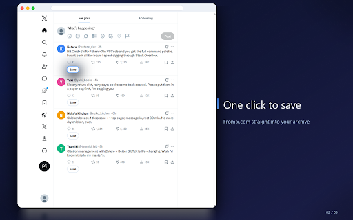 Offline X Archive :: Save X posts to a fully offline, on-device archive. Browse and search what you saved later, with no account and no servers.