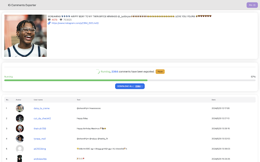 IG Comment Export Tool :: Easily export comments from Instagram posts with one click.