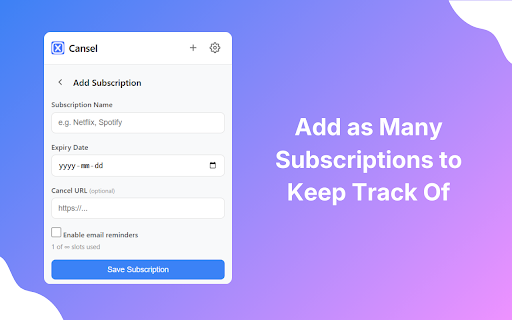 Cansel :: Get reminded before your subscriptions expire. Never pay for forgotten trials again.