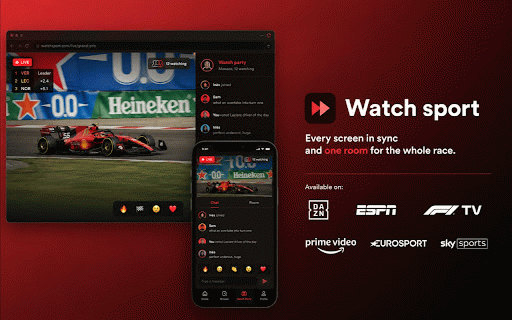 CoViewer, Grand Prix watch party :: Watch live sport together in sync. A watch party for the Grand Prix and more, with chat, reactions, ratings and driver of the day.