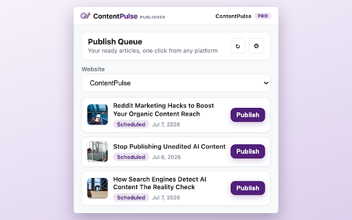 ContentPulse: AI SEO Content Writer & Publisher :: Fetch SEO-ready content from ContentPulse and auto-fill it into your publishing editor to review and publish in one click.