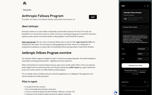 Pave :: Click on any job posting. Get a tailored cover letter. Download as PDF. No login required.