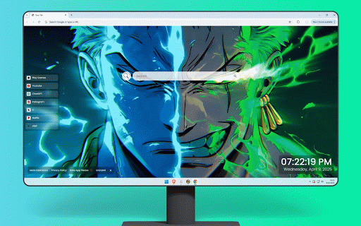 Roronoa Zoro Split Face Live Wallpaper :: Zoro's split face radiates blue and green energy, revealing his dual fighting spirit.
