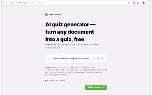 Quiz from any page · docAnalyzer :: Turn the page you're reading into a shareable quiz. Capture the article; docAnalyzer builds the quiz.