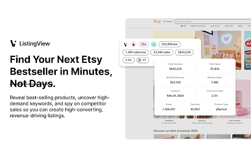 ListingView - Find Etsy’s Best Selling Products :: Get insights into trending Etsy products so you can sell what buyers are already looking for.