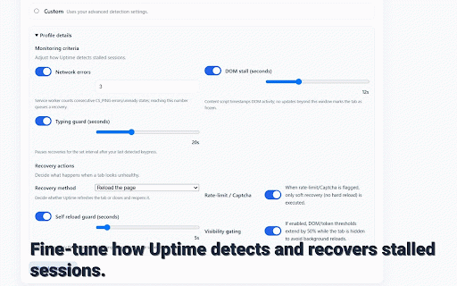 Uptime Monitor – Keep Tabs Responsive :: Keep selected tabs responsive with auto‑recovery when pages freeze or stall. All local, no account, no tracking.