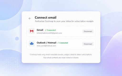 Costloop – Email Scanner :: Scan Gmail to auto-detect and import subscriptions into Costloop